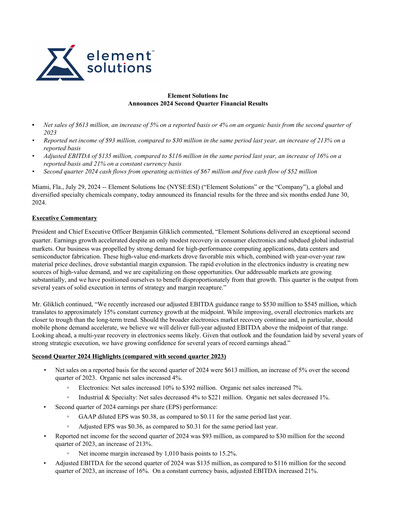 Thumbnail Element Solutions Quarterly Report 2024-q2