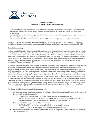 Thumbnail Element Solutions Quarterly Report 2025-q1