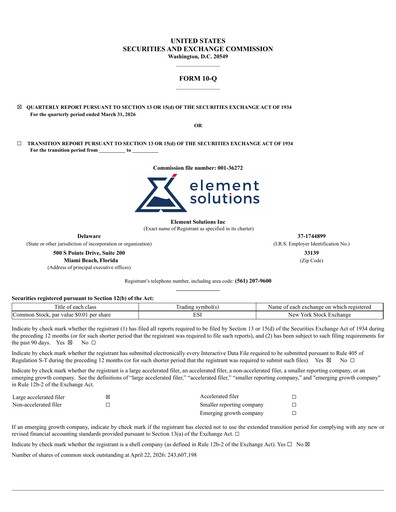 Thumbnail Element Solutions Quarterly Report 2026-q1