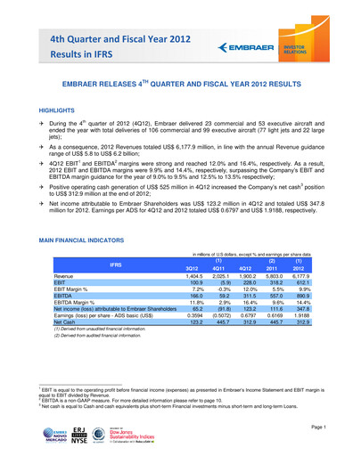 Thumbnail Embraer Financial Report 2012