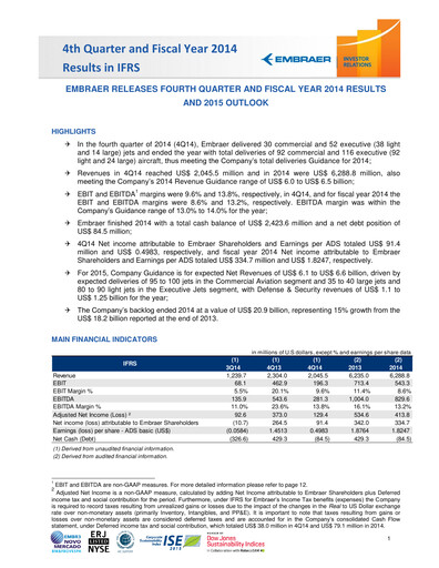 Thumbnail Embraer Financial Report 2014