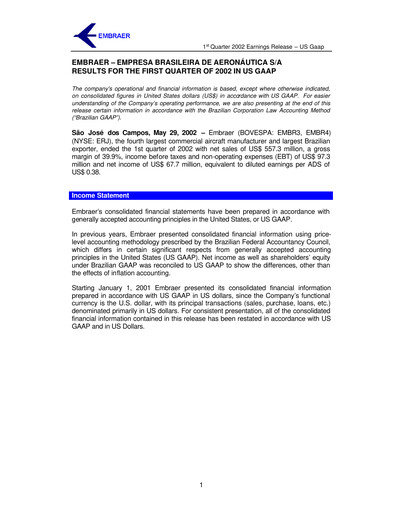Thumbnail Embraer Quarterly Report 2002-q1