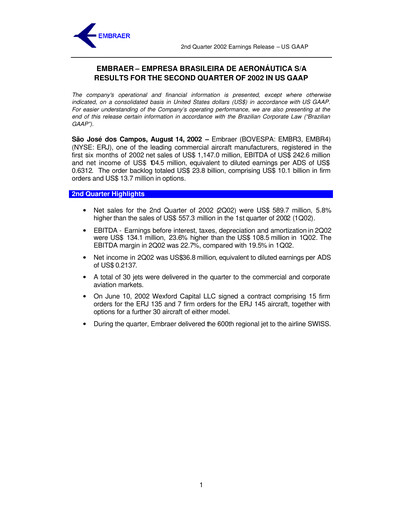 Thumbnail Embraer Quarterly Report 2002-q2