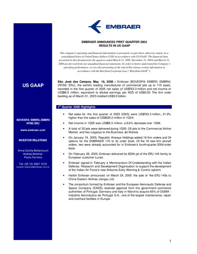 Thumbnail Embraer Quarterly Report 2005-q1