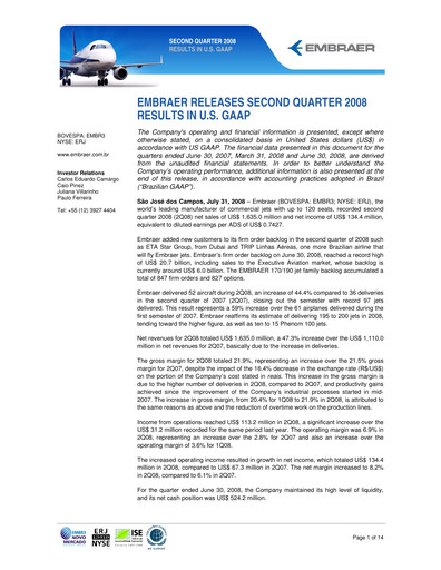 Thumbnail Embraer Quarterly Report 2008-q2