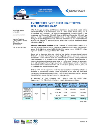 Thumbnail Embraer Quarterly Report 2008-q3