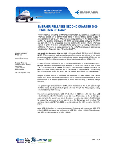 Thumbnail Embraer Quarterly Report 2009-q2