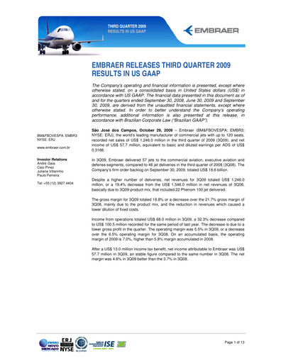 Thumbnail Embraer Quarterly Report 2009-q3