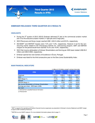 Thumbnail Embraer Quarterly Report 2012-q3