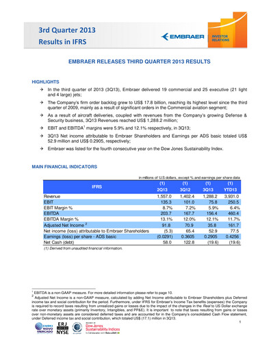 Thumbnail Embraer Quarterly Report 2013-q3