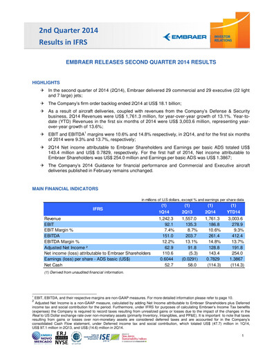 Thumbnail Embraer Quarterly Report 2014-q2