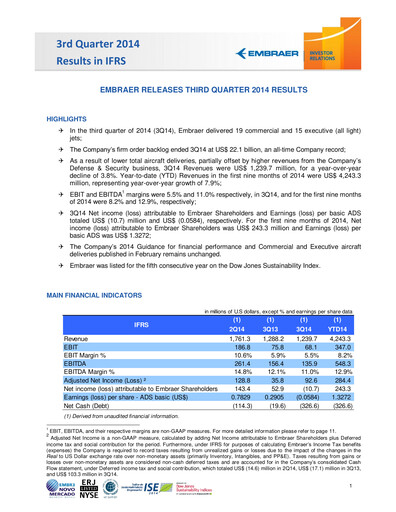 Thumbnail Embraer Quarterly Report 2014-q3