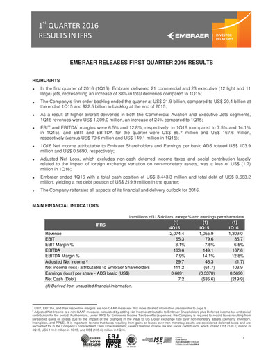 Thumbnail Embraer Quarterly Report 2016-q1