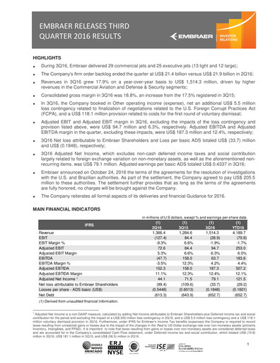 Thumbnail Embraer Quarterly Report 2016-q3