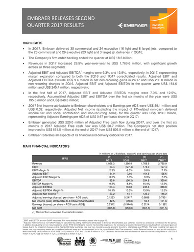 Thumbnail Embraer Quarterly Report 2017-q2