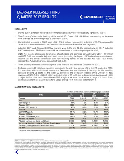 Thumbnail Embraer Quarterly Report 2017-q3