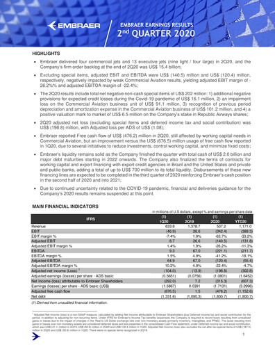 Thumbnail Embraer Quarterly Report 2020-q2