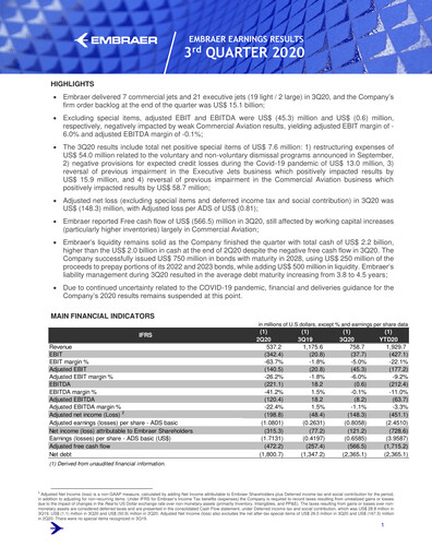 Thumbnail Embraer Quarterly Report 2020-q3