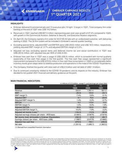Thumbnail Embraer Quarterly Report 2021-q1