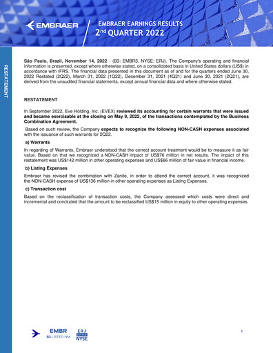 Thumbnail Embraer Quarterly Report 2022-q2