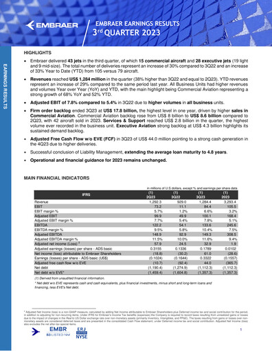 Thumbnail Embraer Quarterly Report 2023-q3