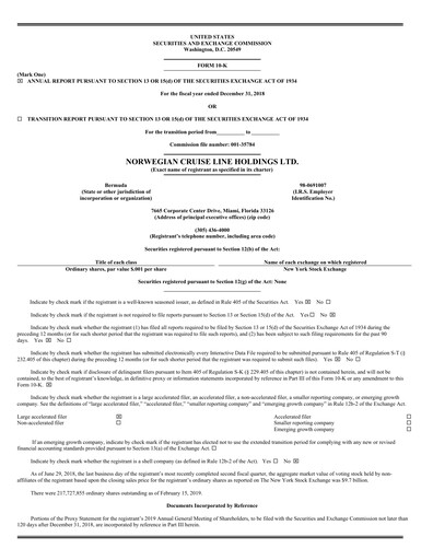 Thumbnail Norwegian Cruise Line
 Annual Report 2018