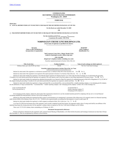 Thumbnail Norwegian Cruise Line
 Annual Report 2020