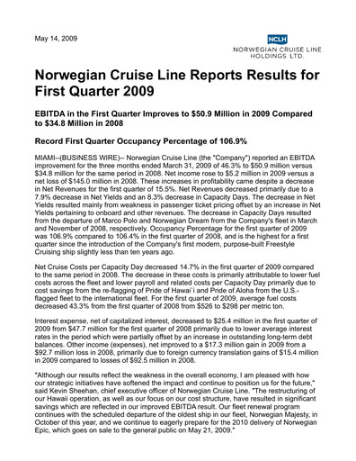 Vorschaubild Norwegian Cruise Line
 Quartalsbericht 2009-q1