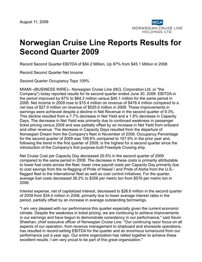 Vorschaubild Norwegian Cruise Line
 Quartalsbericht 2009-q2