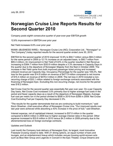 Thumbnail Norwegian Cruise Line
 Quarterly Report 2010-q2