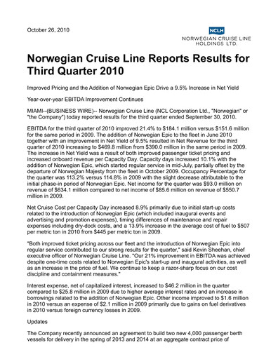 Vorschaubild Norwegian Cruise Line
 Quartalsbericht 2010-q3