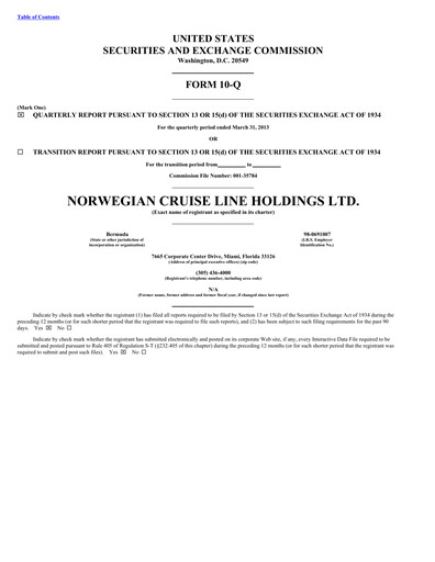 Vorschaubild Norwegian Cruise Line
 Quartalsbericht 2013-q1