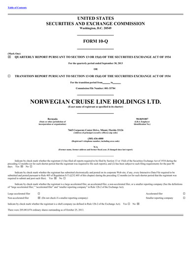 Vorschaubild Norwegian Cruise Line
 Quartalsbericht 2013-q3