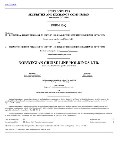 Vorschaubild Norwegian Cruise Line
 Quartalsbericht 2014-q1