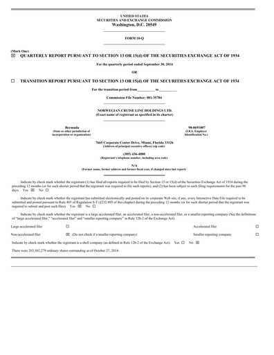 Vorschaubild Norwegian Cruise Line
 Quartalsbericht 2014-q3