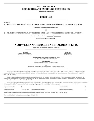 Vorschaubild Norwegian Cruise Line
 Quartalsbericht 2016-q1