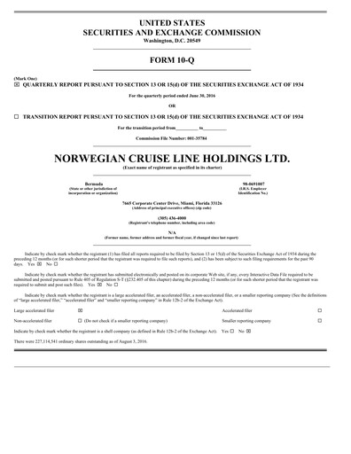 Vorschaubild Norwegian Cruise Line
 Quartalsbericht 2016-q2