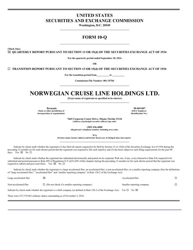 Vorschaubild Norwegian Cruise Line
 Quartalsbericht 2016-q3