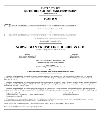 Vorschaubild Norwegian Cruise Line
 Quartalsbericht 2018-q2