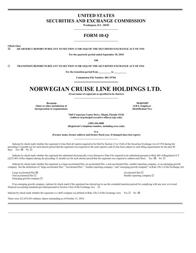 Vorschaubild Norwegian Cruise Line
 Quartalsbericht 2018-q3