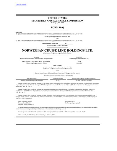 Vorschaubild Norwegian Cruise Line
 Quartalsbericht 2020-q1
