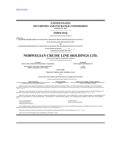 Vorschaubild Norwegian Cruise Line
 Quartalsbericht 2022-q3