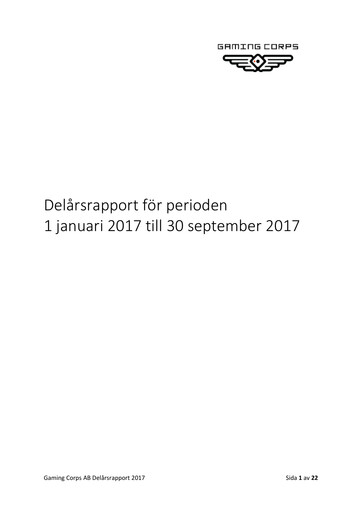 Thumbnail Gaming Corps Quarterly Report 2017-q3