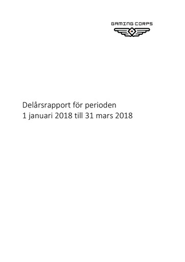 Thumbnail Gaming Corps Quarterly Report 2018-q1