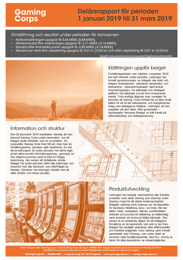 Thumbnail Gaming Corps Quarterly Report 2019-q1