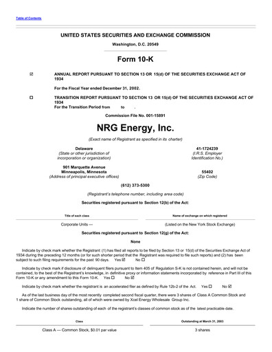 Thumbnail NRG Energy
 Annual Report 2002