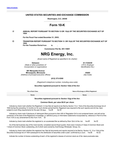 Thumbnail NRG Energy
 Annual Report 2003