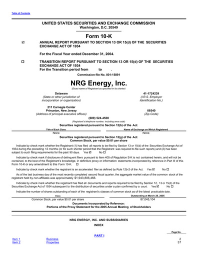 Thumbnail NRG Energy
 Annual Report 2004