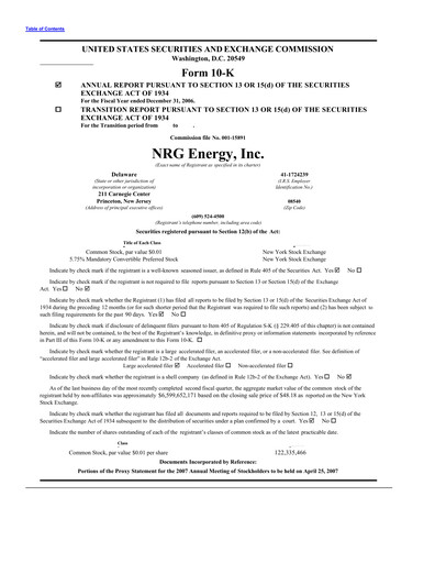 Thumbnail NRG Energy
 Annual Report 2006