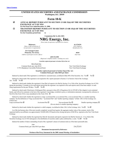 Thumbnail NRG Energy
 Annual Report 2008